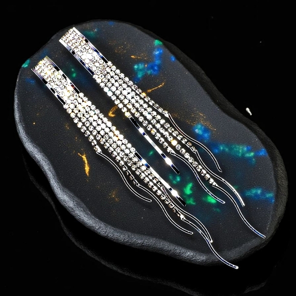 🆕️Dazzling Rhinestone Silver Plated Party Drop Earrings | 925 Sterling Posts - Picture 8 of 15